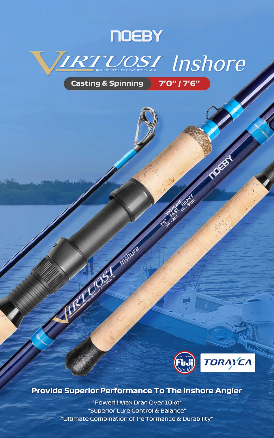 Caña NOEBY para pesca costera en acción