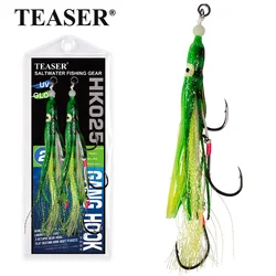 Anzuelos triples jigging Teaser HK025 con brillo UV para mar
