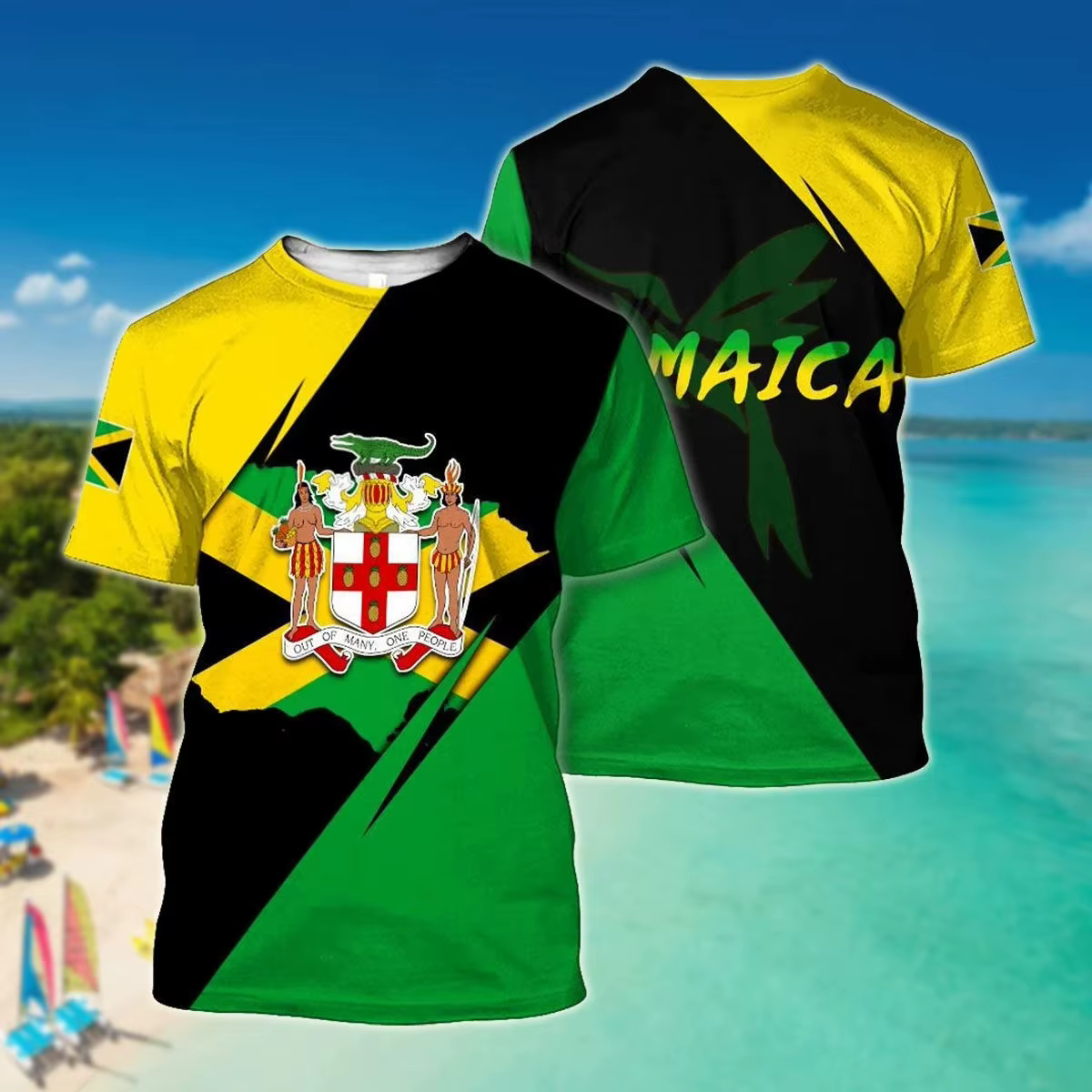 Camiseta PLstar Jamaica 3D Cráneo y Escudo – Unisex - imagen 4