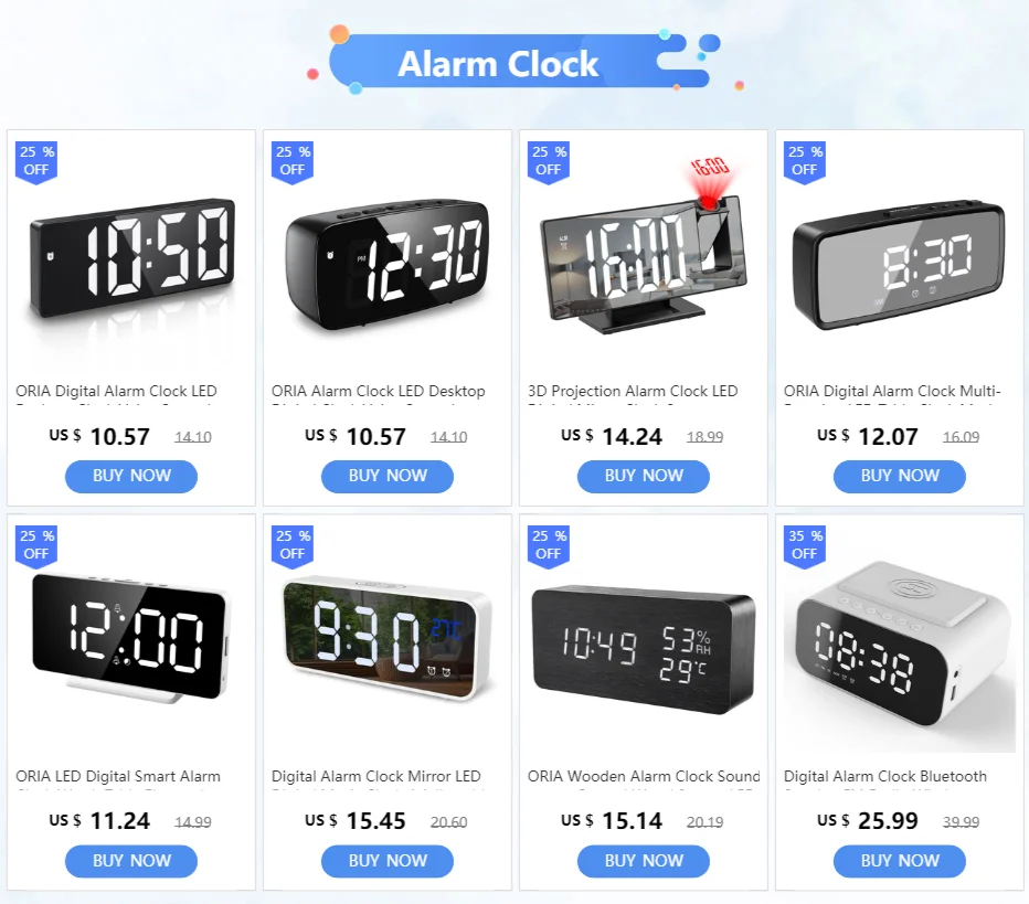 Reloj despertador ORIA con pantalla LED espejo