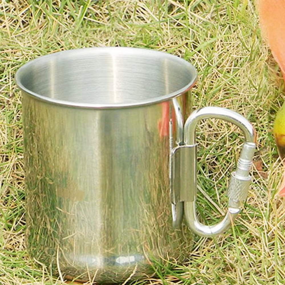 Taza de acero inoxidable con mosquetón para camping y mochileros - imagen 5