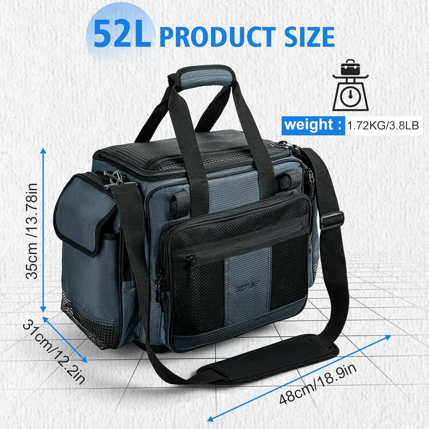 Bolsa de pesca impermeable en tela Oxford 600D, gran capacidad - imagen 4
