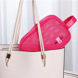 Neceser de maquillaje de malla resistente con asa y cierre