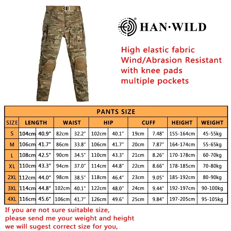 HAN WILD G3 pantalones pesca tácticos con rodilleras camuflaje algodón - imagen 5