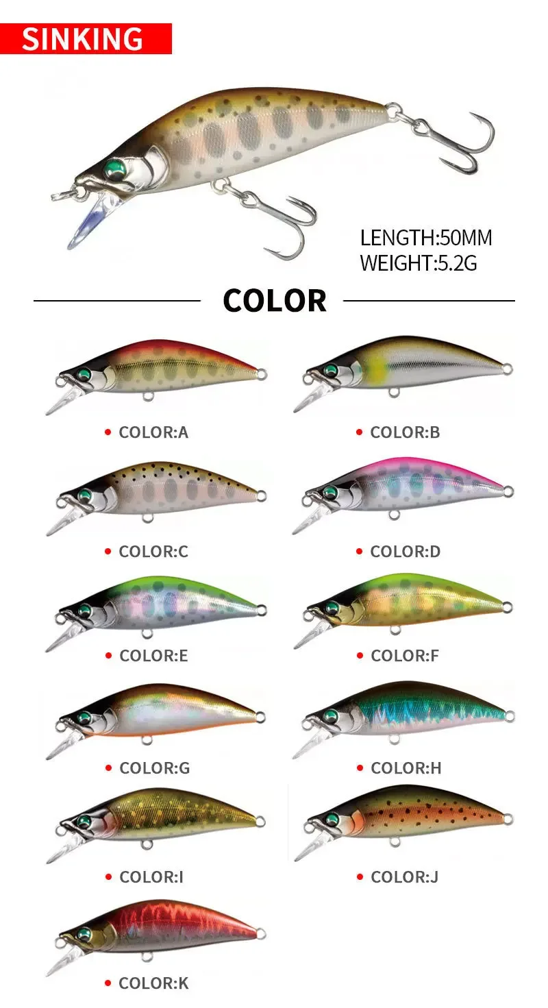 Señuelo tipo minnow 50 mm y 5.2 g