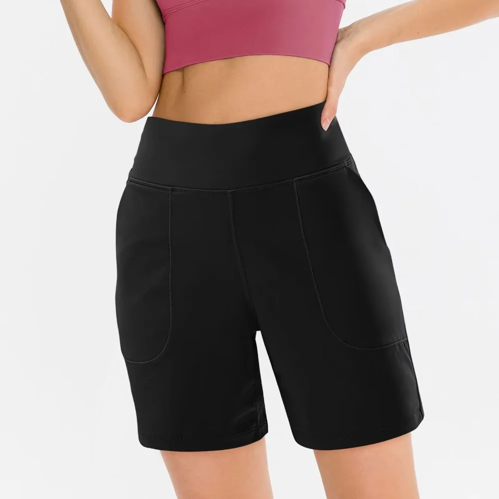 Pantalones cortos elásticos deportivos mujer cintura alta con bolsillos - imagen 2