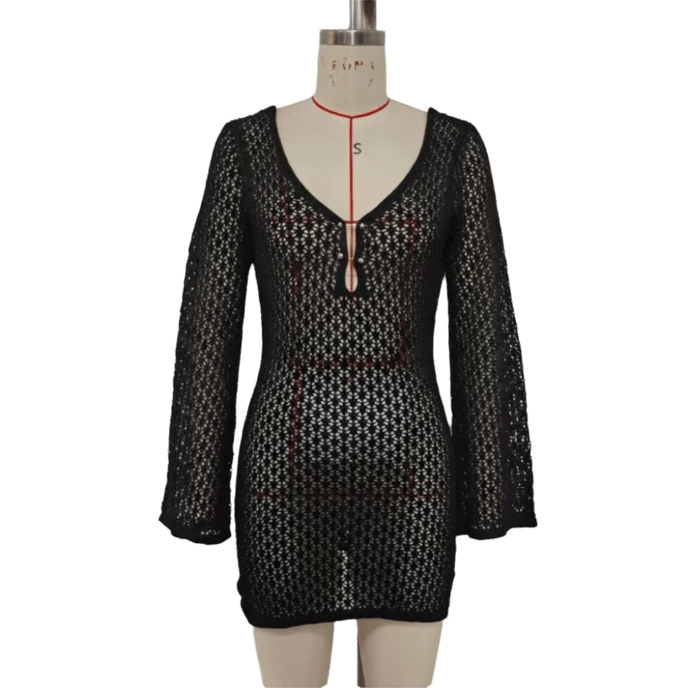 Vestido de crochet calado con escote en V y espalda descubierta