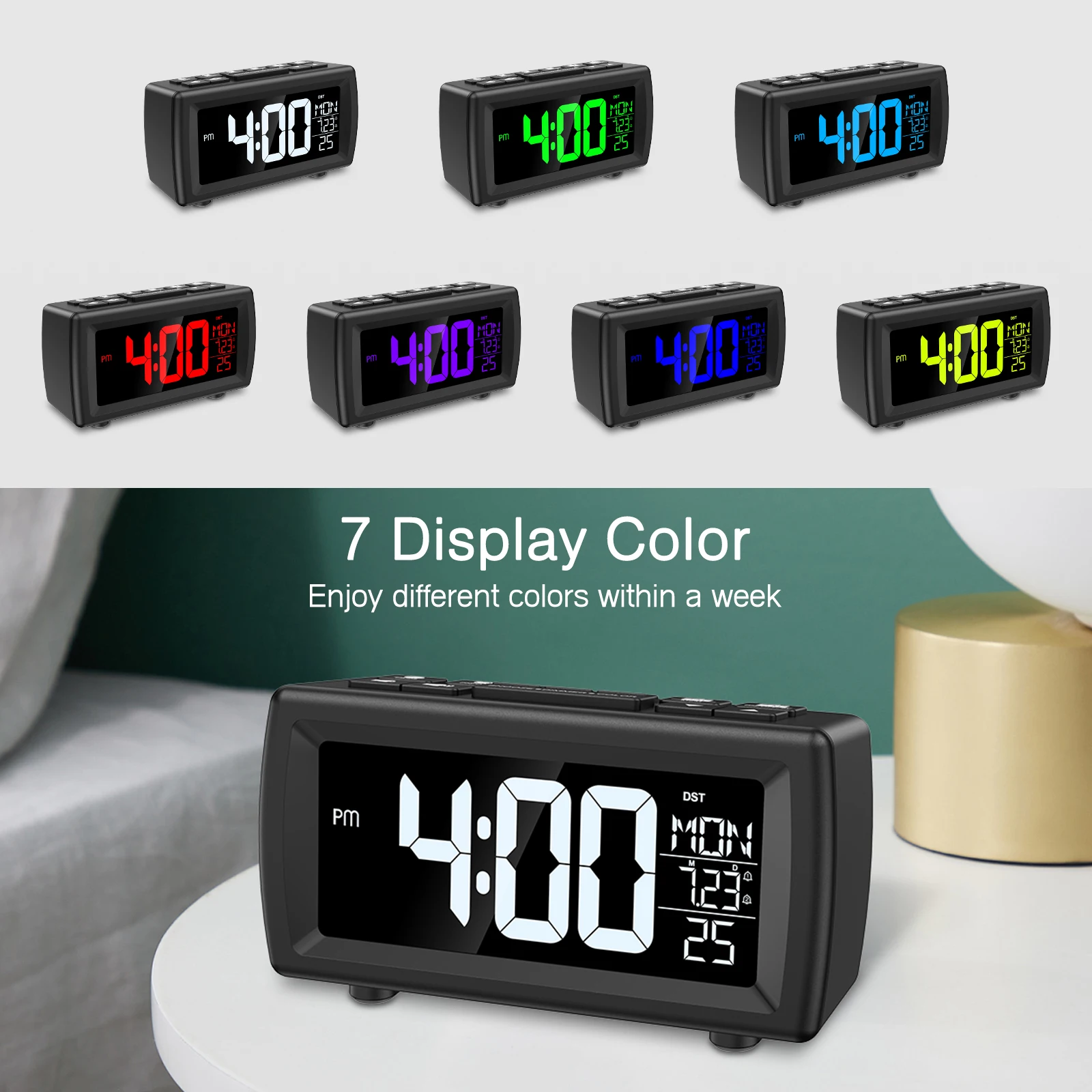 Reloj despertador digital ORIA FM con alarma dual y volumen ajustable