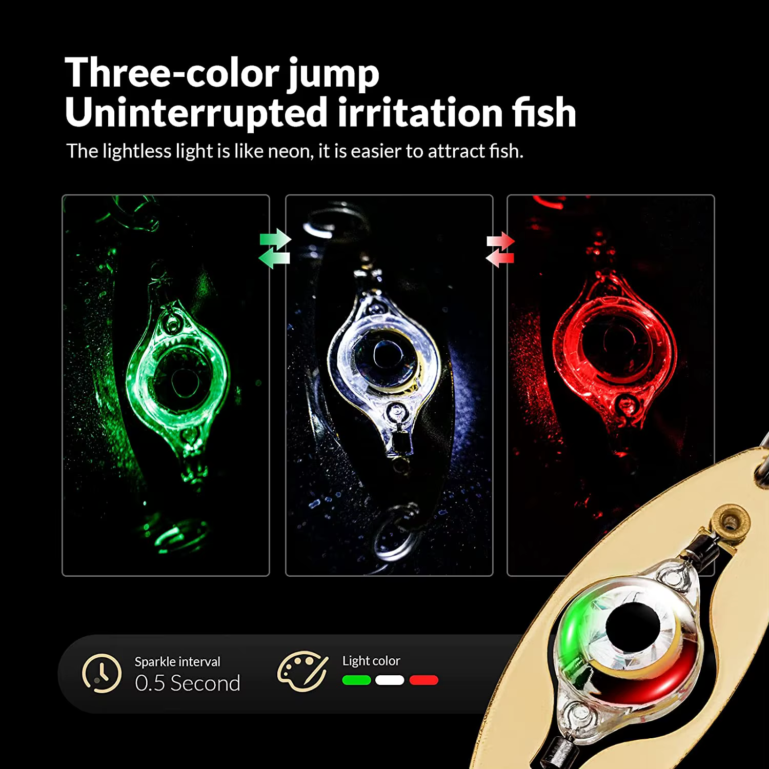 Señuelo de pesca con luz LED forma ojo subacuático - aparejo ligero