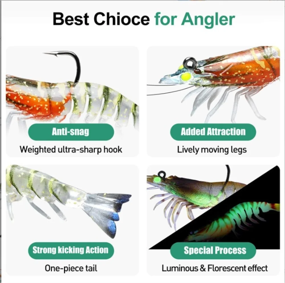 Señuelo de pesca realista camarón vista lateral