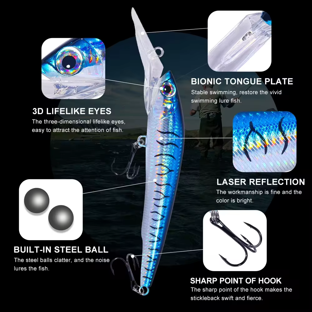 Wobbler duro para lubina – Señuelo artificial pececillo grande - imagen 4