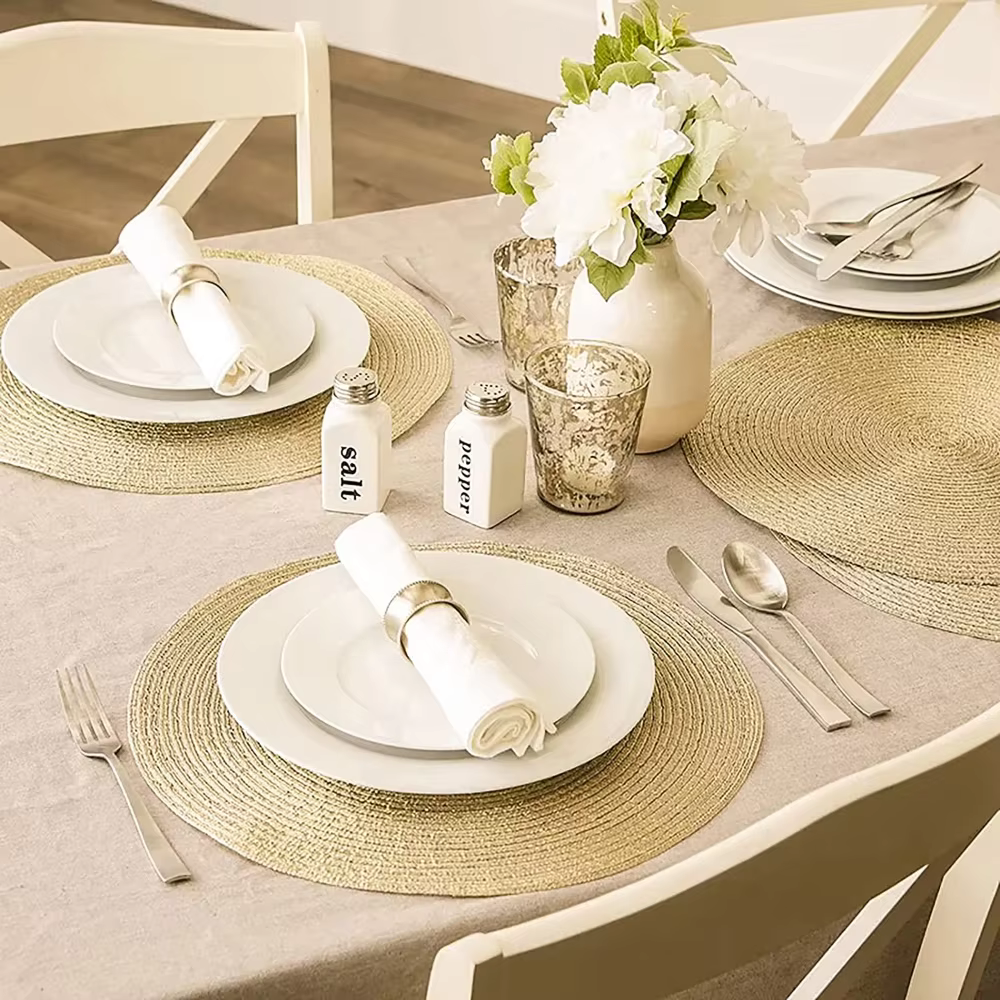 Moqueta de pesca redonda trenzada beige – Antideslizante para orilla - imagen 5