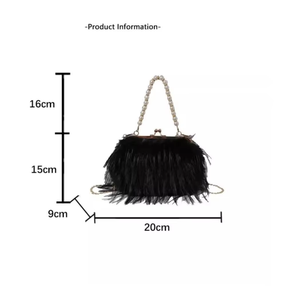 Bolso de noche de felpa con cadena de perlas