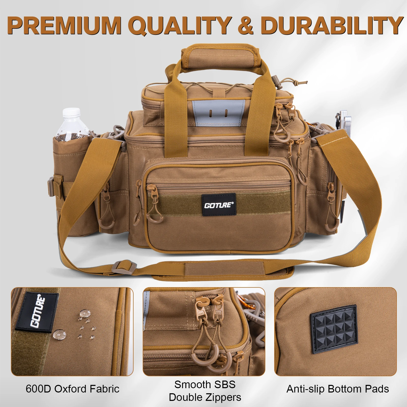Goture Oxford 600D Bolsa de Pesca Impermeable con Soporte y Bolsillos - imagen 5