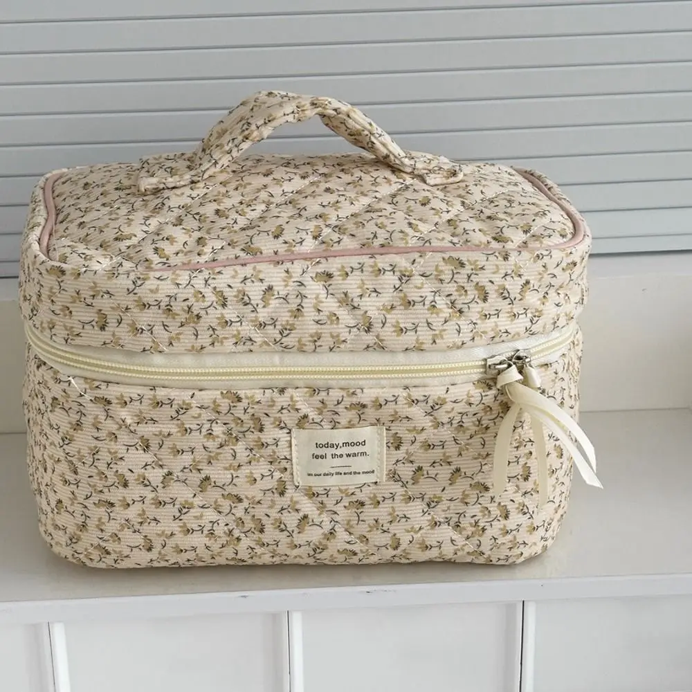 Neceser de maquillaje floral con cremallera y gran capacidad