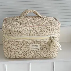 Neceser de maquillaje floral con cremallera y gran capacidad