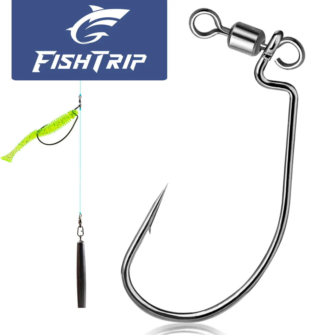 FishTrip Anzuelo Drop Shot EWG boca ancha con eslabón giratorio