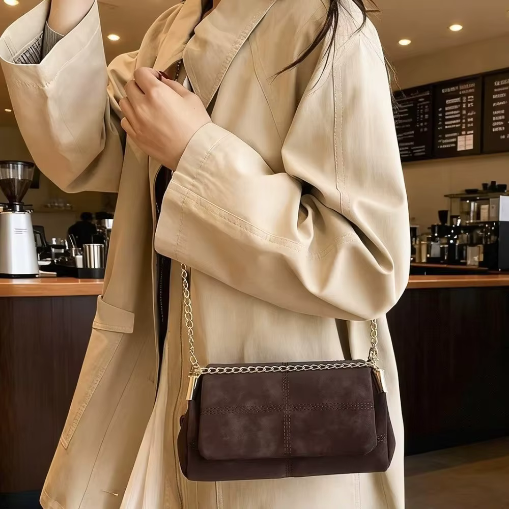Bolso bandolera mujer de cuero suede con cadena – Gran - imagen 2