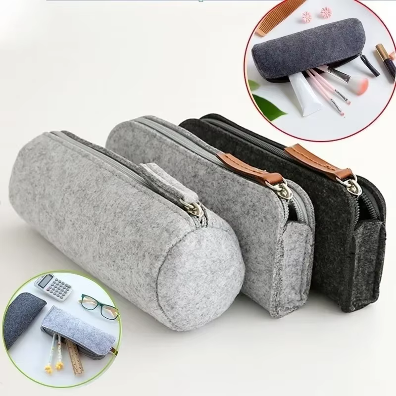 Estuche de Fieltro Retro para Lápices y Bolígrafos – Estampado Vintage con Cremallera