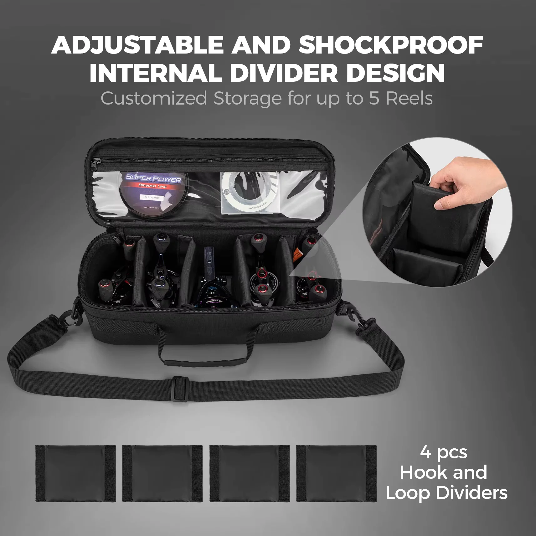 Estuche para carretes KastKing M/L con divisores – resistente al agua