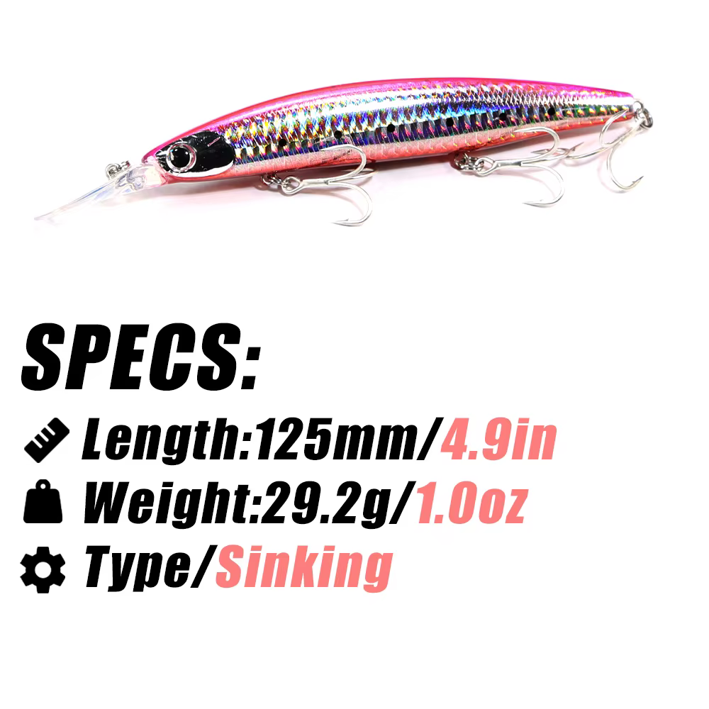B & U Jerkbait Hundido Lanzado Ultra Largo Cebo Duro Costero - imagen 5