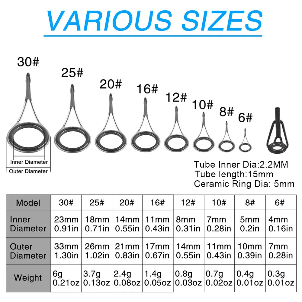 Kit reparación guías caña pescar anillos cerámica - imagen 4