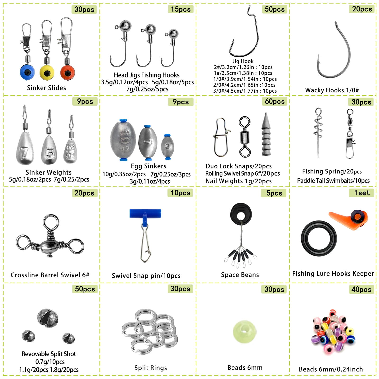 Detalle de los accesorios del kit de pesca FTK