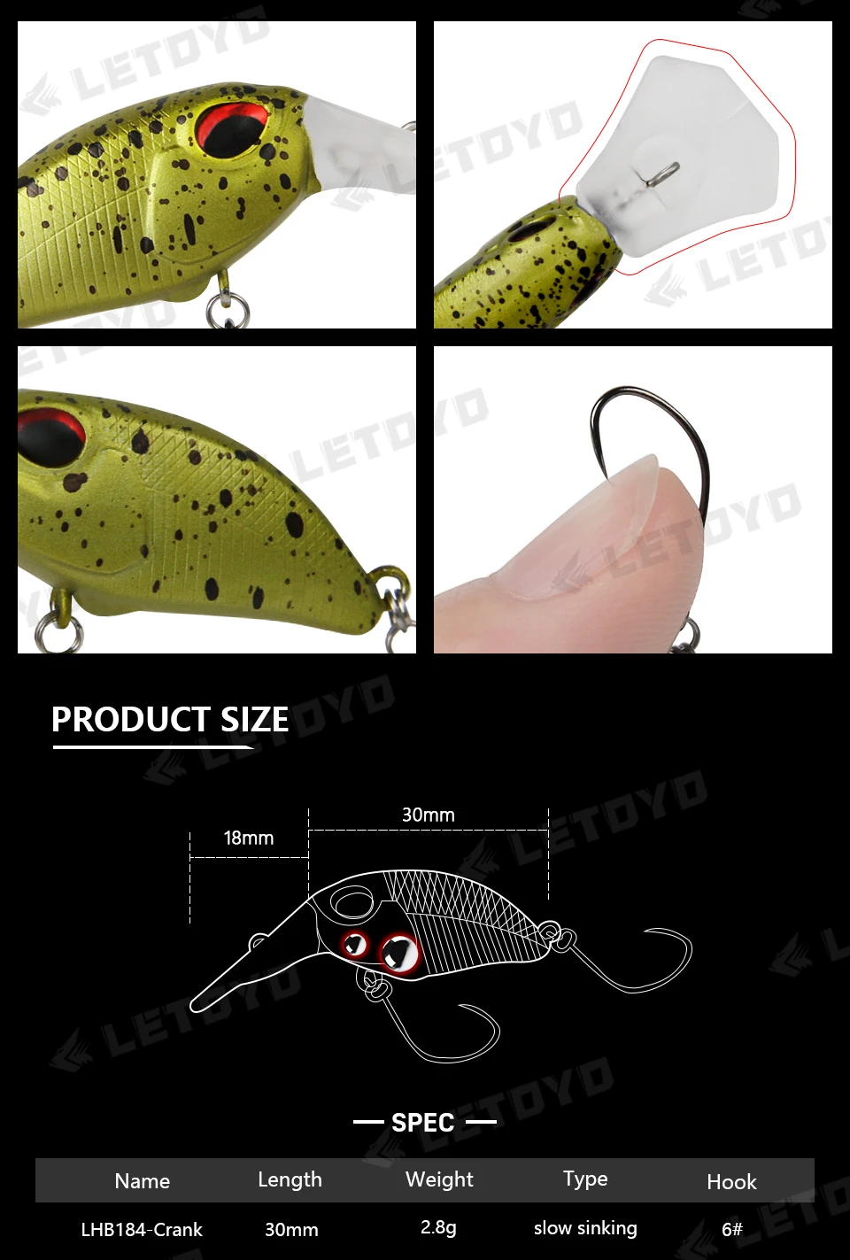 Variedad de colores disponibles en señuelos LETOYO para pesca
