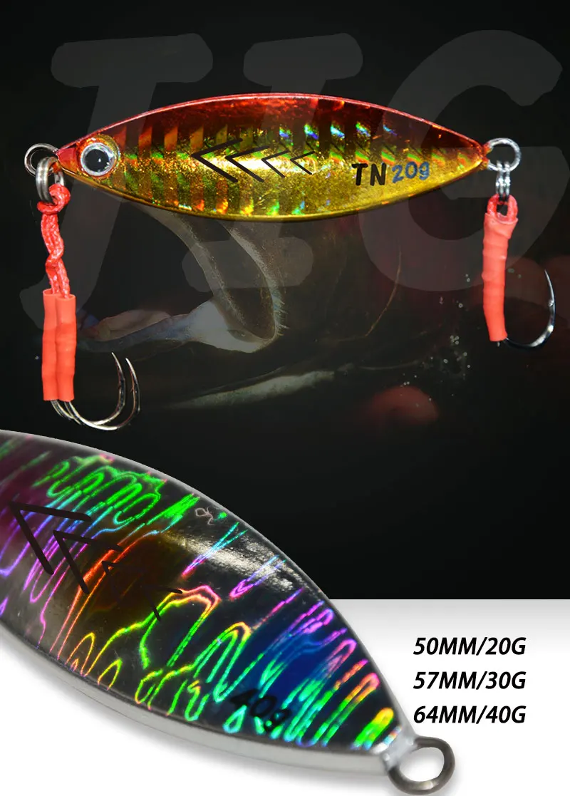 Jig metálico vertical con ojos 3D y anzuelos auxiliares
