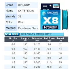 Kingdom Línea de pesca trenzada PE 150m 8 hebras