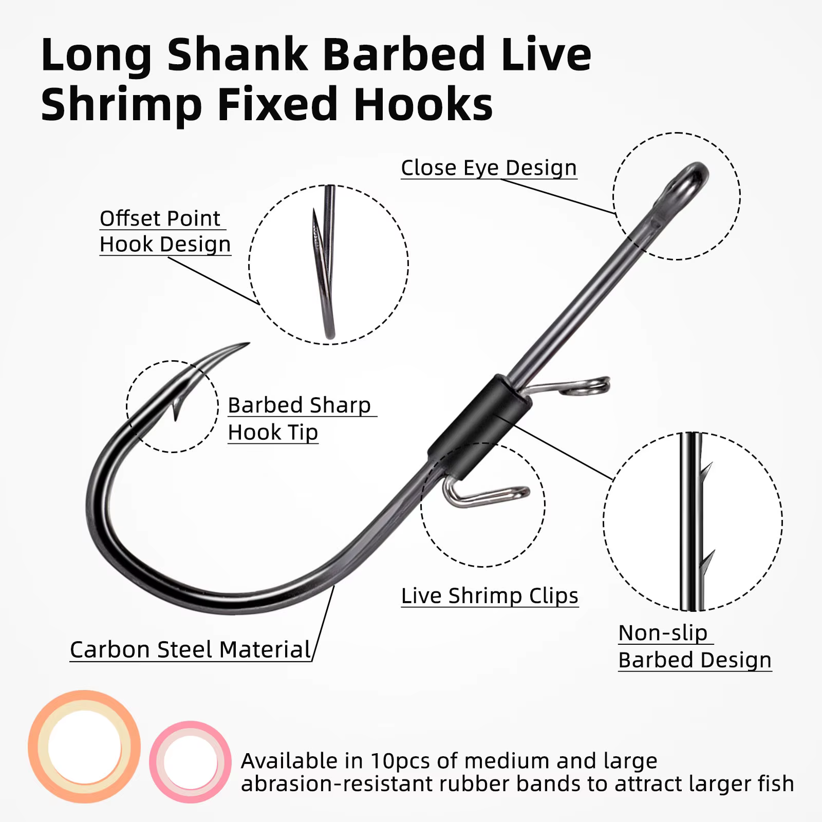 FishTrip Anzuelos para camarones vivos con soporte ancho individual y vinilo