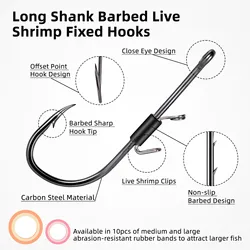 FishTrip Anzuelos para camarones vivos con soporte ancho individual y vinilo