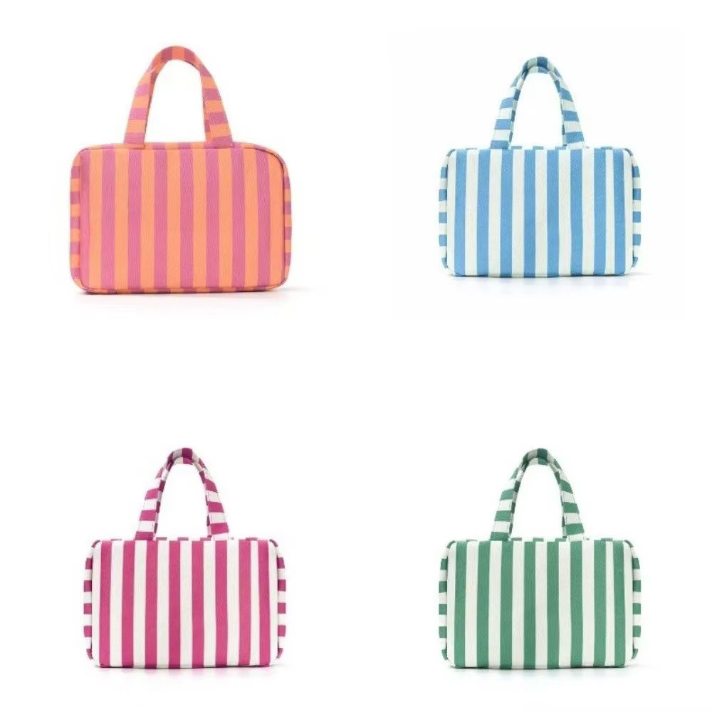 Bolsa de cosméticos plegable con diseño de rayas coloridas