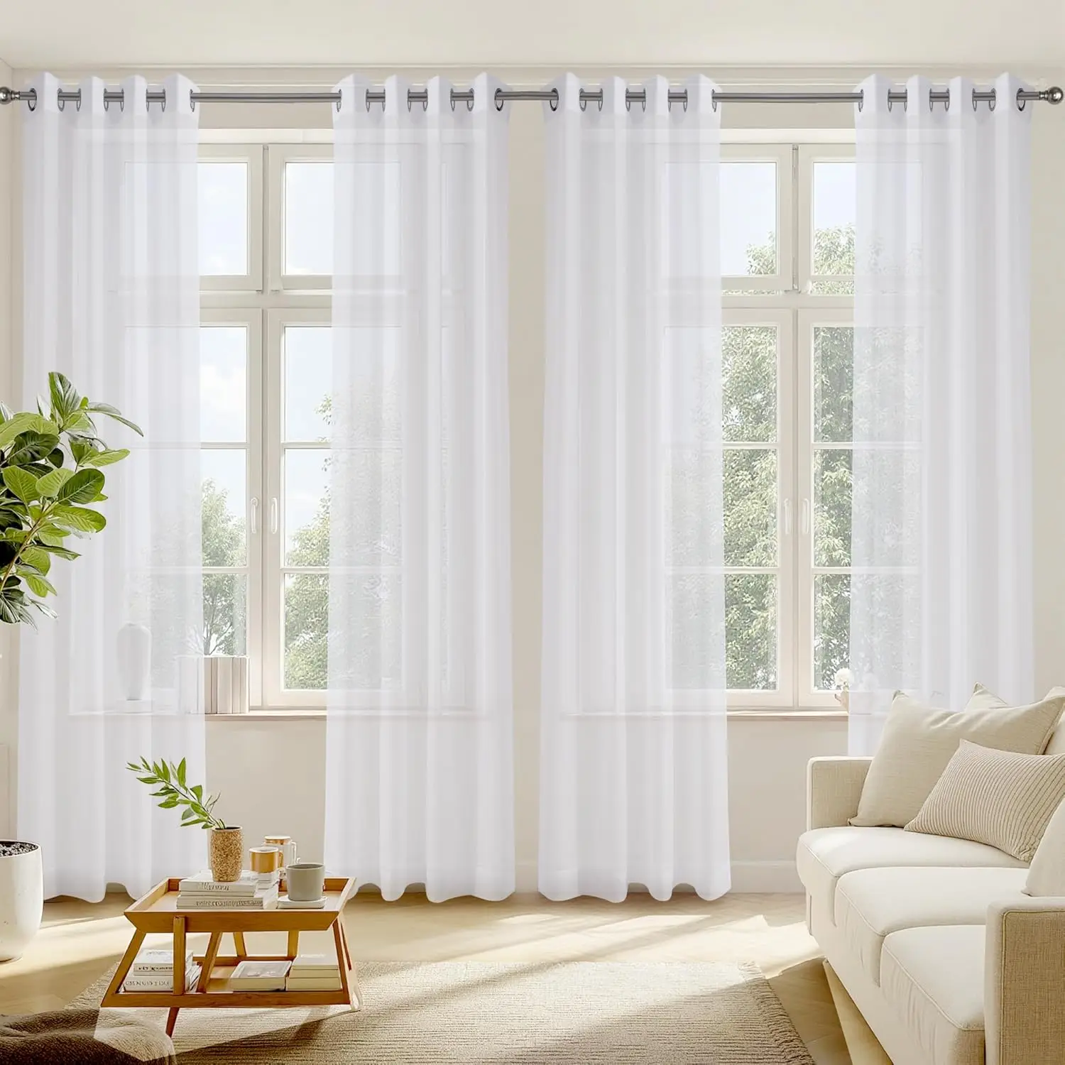 Cortinas de velo blancas con ojales 132 cm para dormitorio y salón - imagen 5