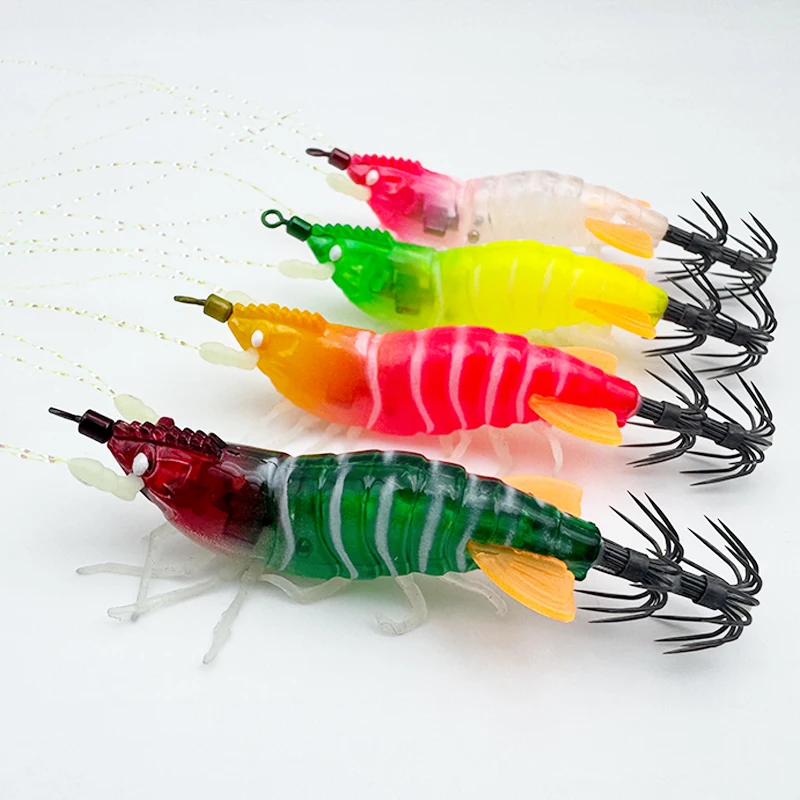 ShareShark Señuelo de camarón fluorescente con aleta cola para calamar - imagen 4