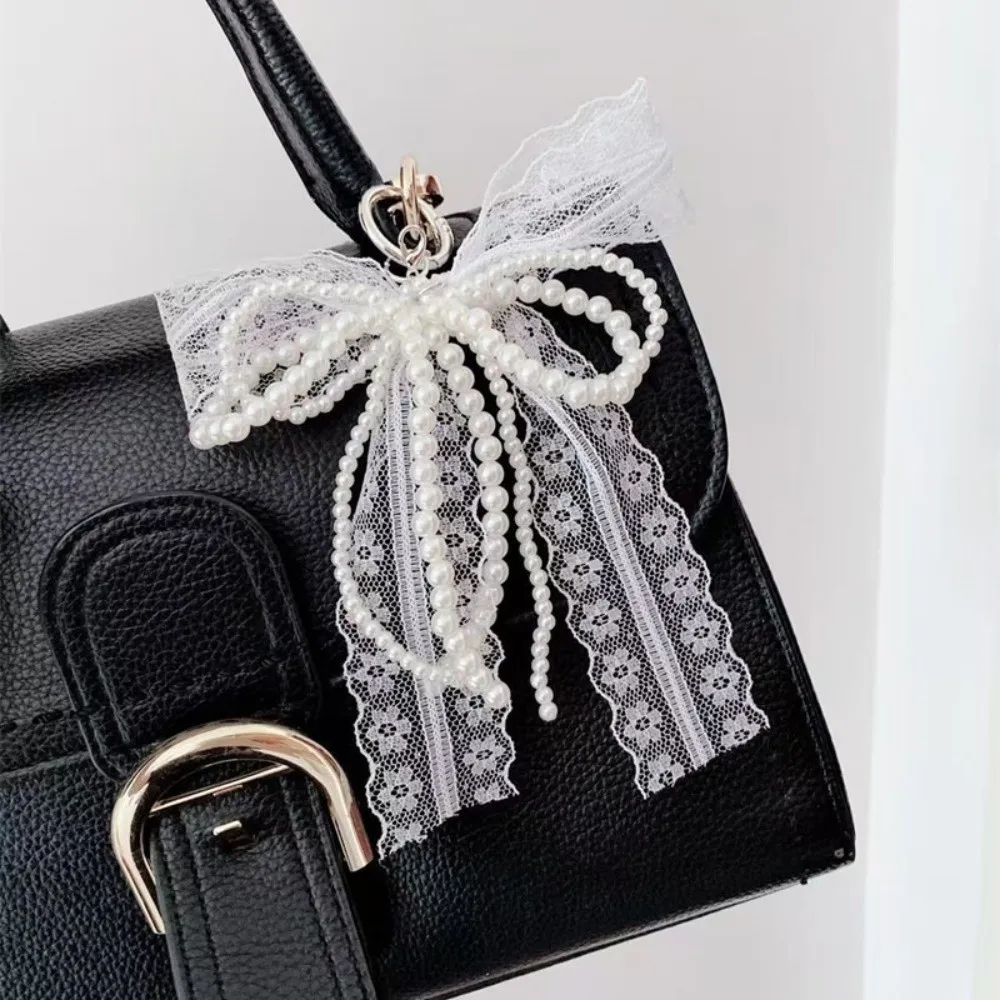 Llavero con lazo blanco estilo Y2K para bolso y llaves - imagen 2