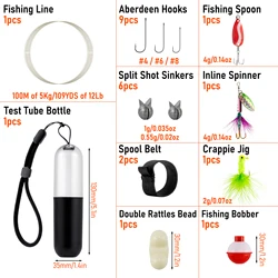 Kit de pesca supervivencia con carrete compacto y cuchara giratoria
