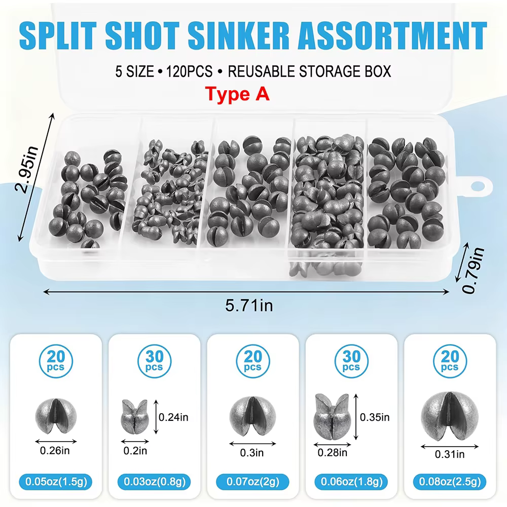 Plomos de pesca tipo split shot con clip reutilizable