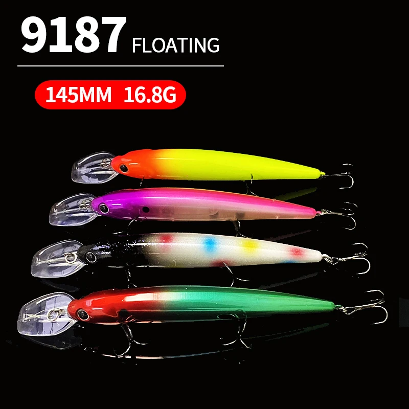 Wobbler Minnow flotante para lucio delgado con anzuelos largo - imagen 4