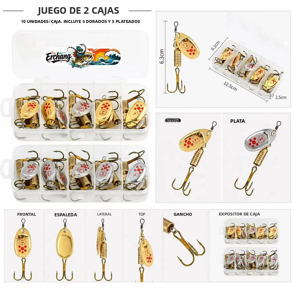 Erchang Cucharillas Metálicas para Pesca de Lubina y Trucha