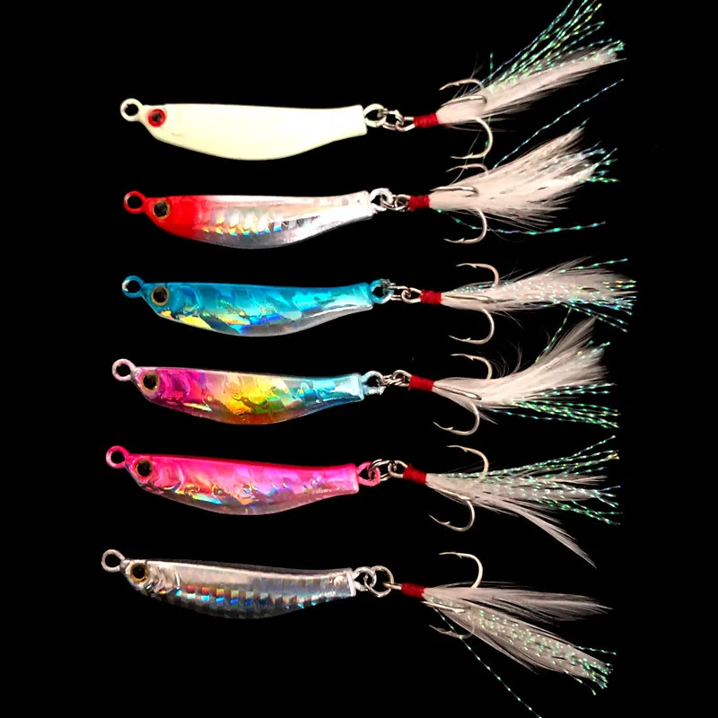 Señuelo jigbait de metal brillante para pesca desde orilla