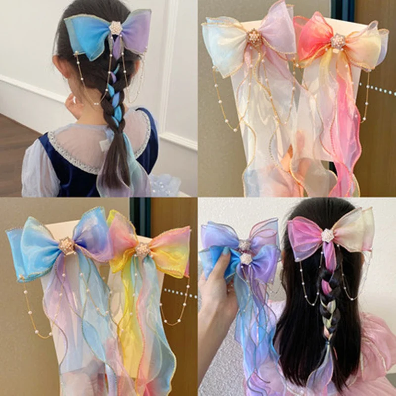 Horquillas con lazo de gasa coloridas para niñas