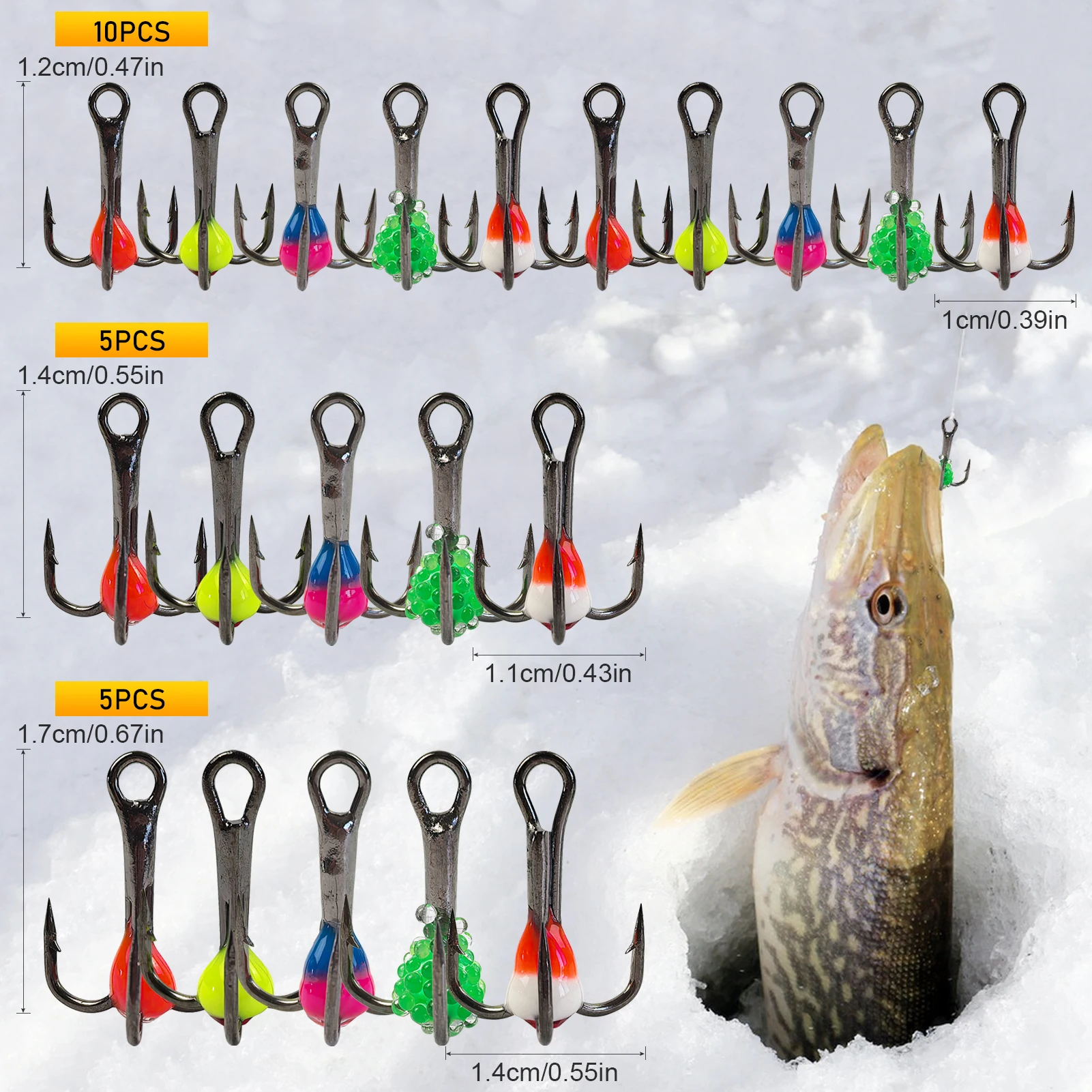 Anzuelos triples de hielo FREE FISHER con ojo diamante, púas voltadas - imagen 5