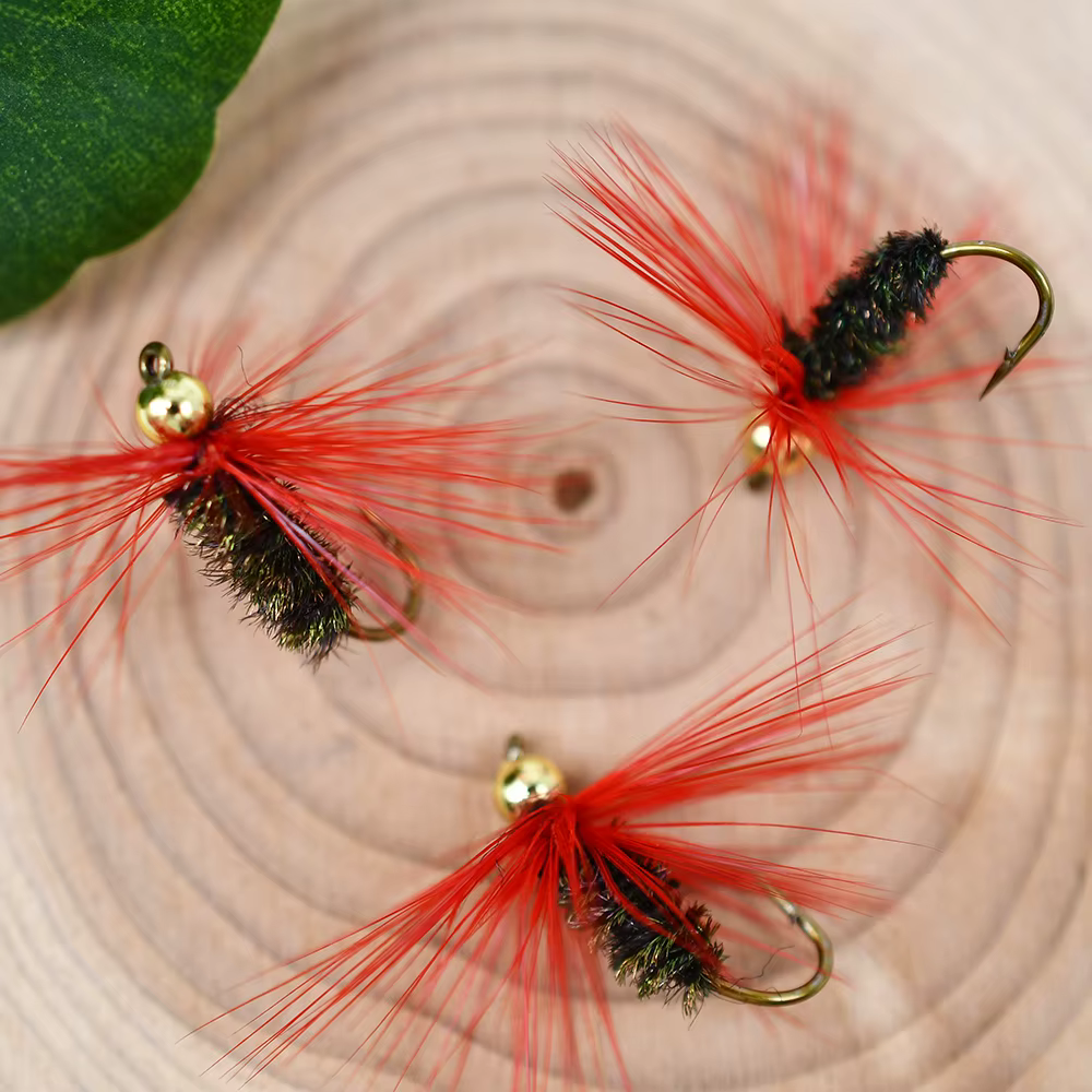 MNFT Moscas de pesca con ninfa: cabezas doradas y cuerpo de pavo real - imagen 2