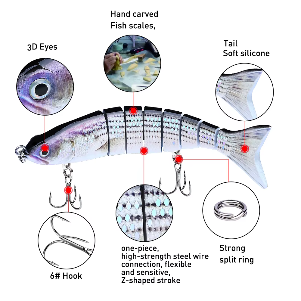 Swumbait realista 8 segmentos – Crankbait duro 18cm con anzuelos - imagen 2