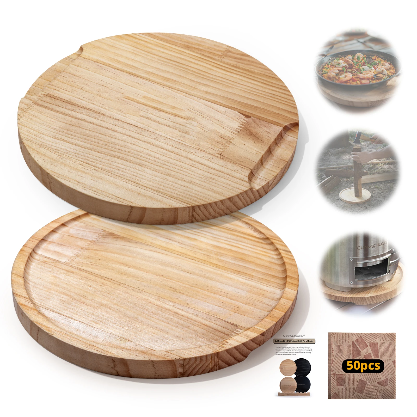 Alfombrilla ignífuga para chimenea de mesa: bandeja bambú redonda