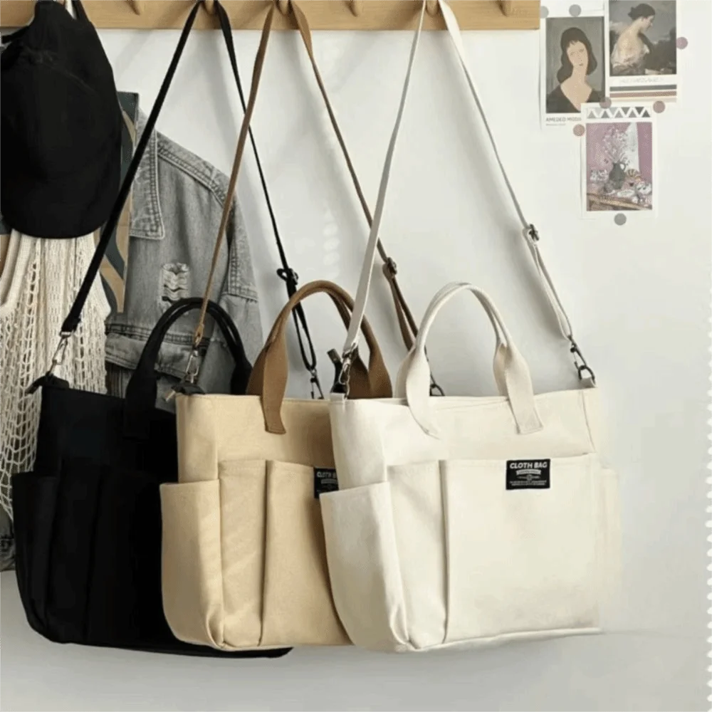Bolsa bandolera de lona con bolsillos, gran capacidad - imagen 3