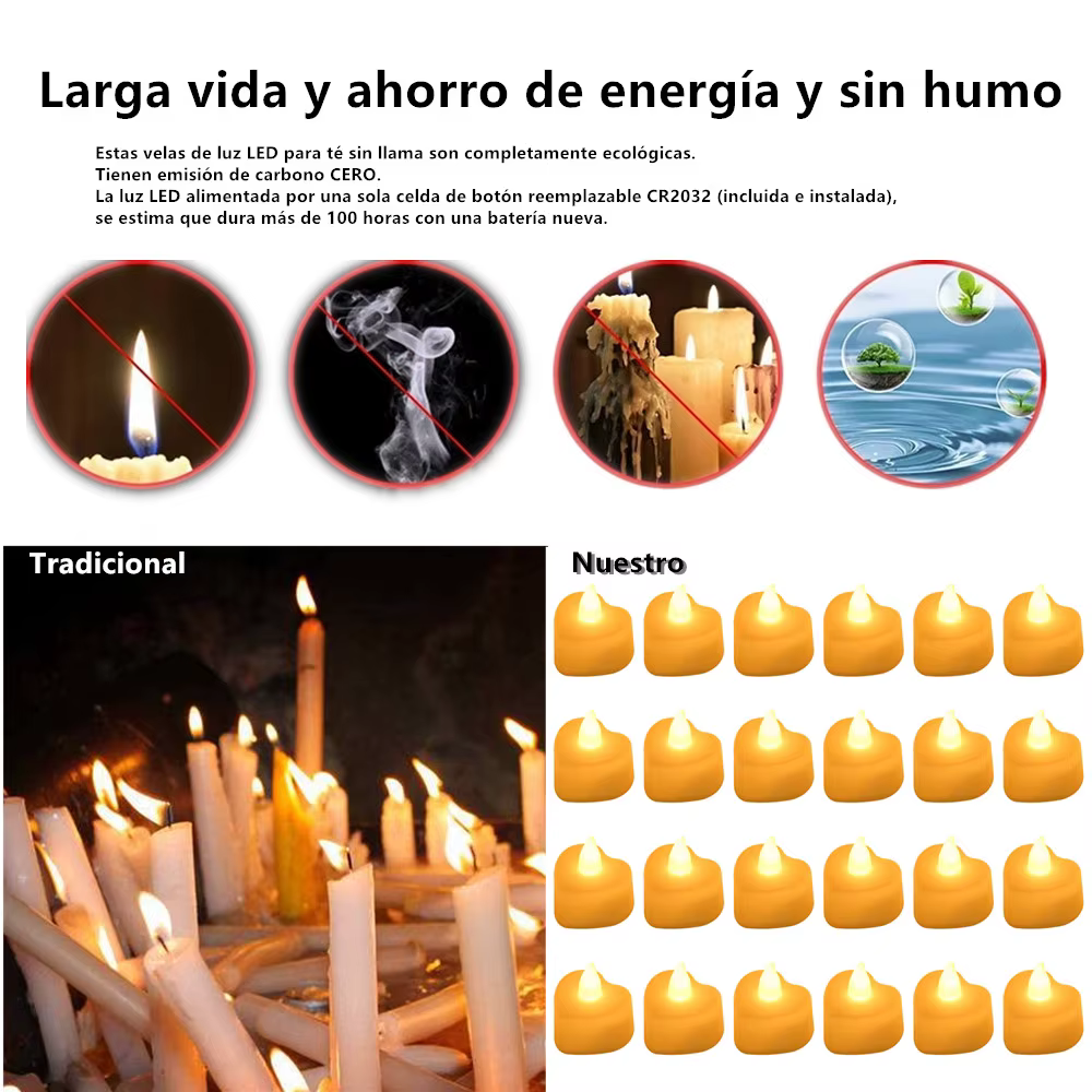 Vela LED sin llama forma corazón – Decoración eléctrica a pilas - imagen 5