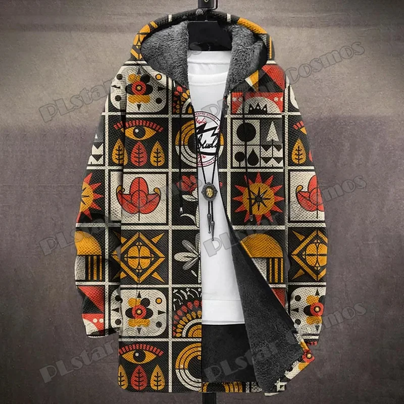 Abrigo largo con capucha vintage de felpa gruesa y estampado 3D - imagen 3