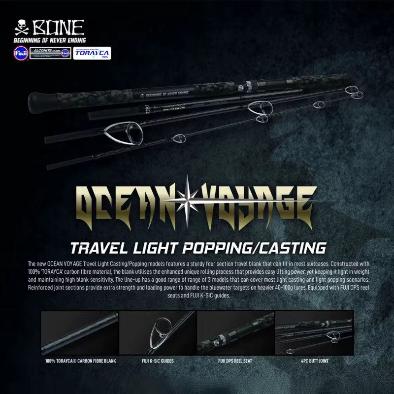 Bone Ocean Voyage caña plegable 4 secciones para pesca en salado